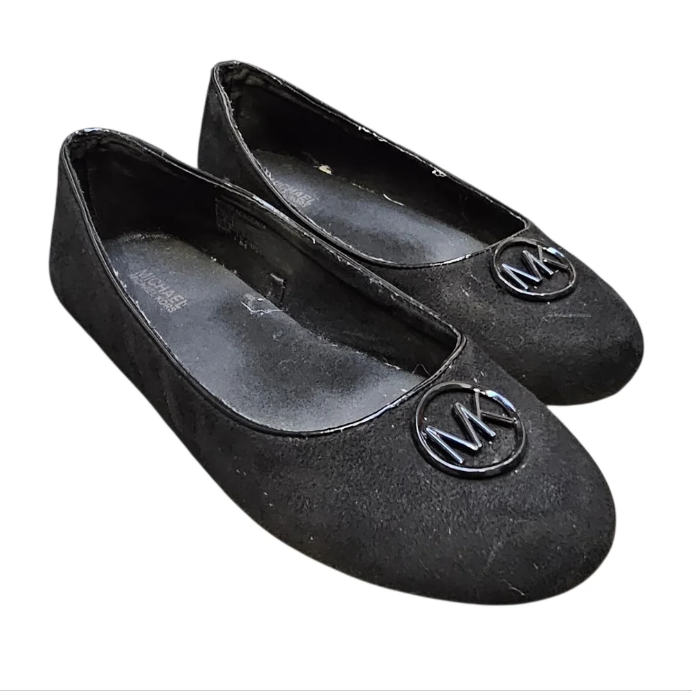 Michael Kors Black Rover Academia Faux Suede And Patent Girl's Flats Size 4